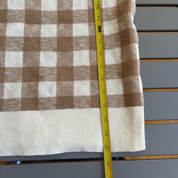 Madewell Sweater Women's 2XS Brown Cream Check Knitted Short Sleeve Square Neck - Picture 7 of 7